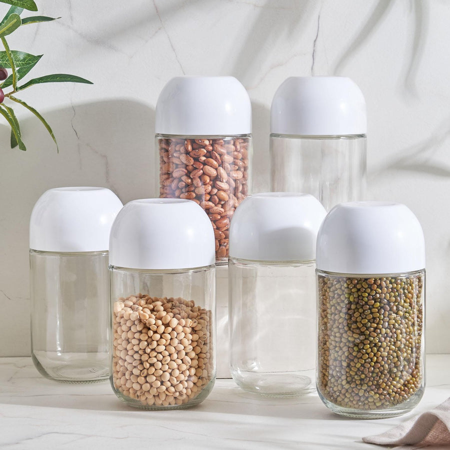 Set of 6 Glass Storage Jars - 600 ml