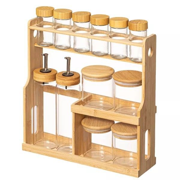 Premium  with Bamboo Rack | Kitchen Seasoning Organizer with Oil Dispenser Bottles