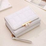 Women's Elegant Quilted Mini Wallet with Pearl Clasp | Compact Zip Around Coin Purse