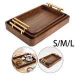 Premium Wooden Serving Tray Set with Metal Handles | Luxury Rectangular Decorative Tray
