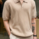 Men's Premium Ribbed Knit Polo T-Shirt | Casual Short Sleeve Textured Polo Top