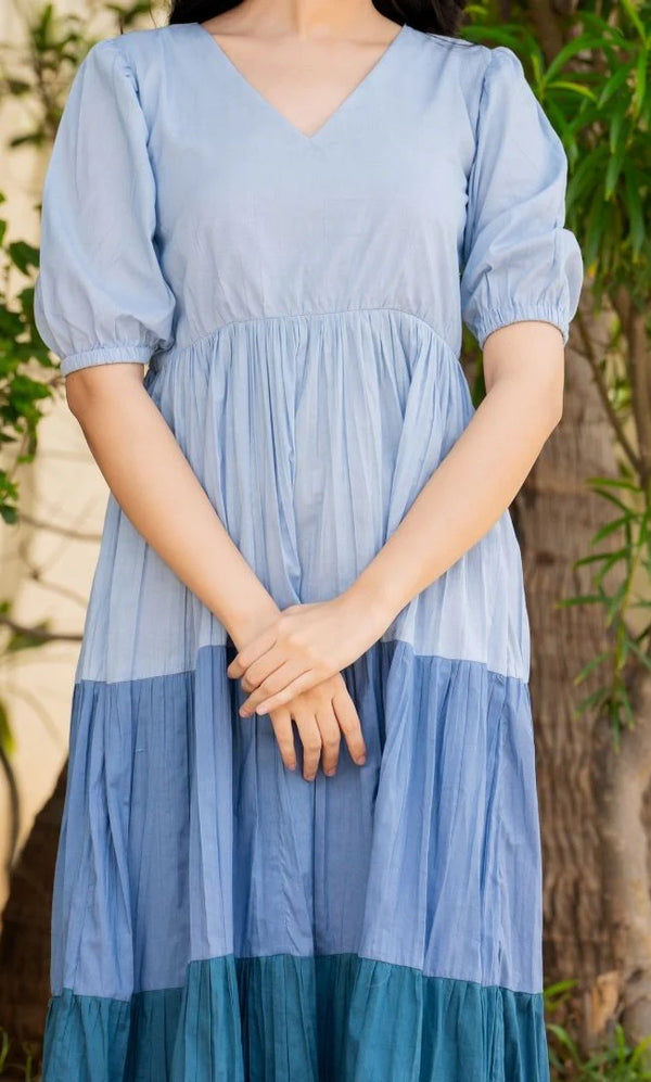 Blue Color Block Dress