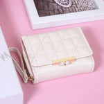 Women's Elegant Quilted Mini Wallet with Pearl Clasp | Compact Zip Around Coin Purse