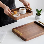 Premium Wooden Serving Tray Set with Metal Handles | Luxury Rectangular Decorative Tray