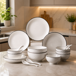 Premium 16-Piece Ceramic Dinnerware Set | Elegant White Ribbed Dinner Set for Family Dining