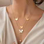 Women's Elegant Butterfly Layered Pendant Necklace | Gold-Plated Pearl Charm Necklace