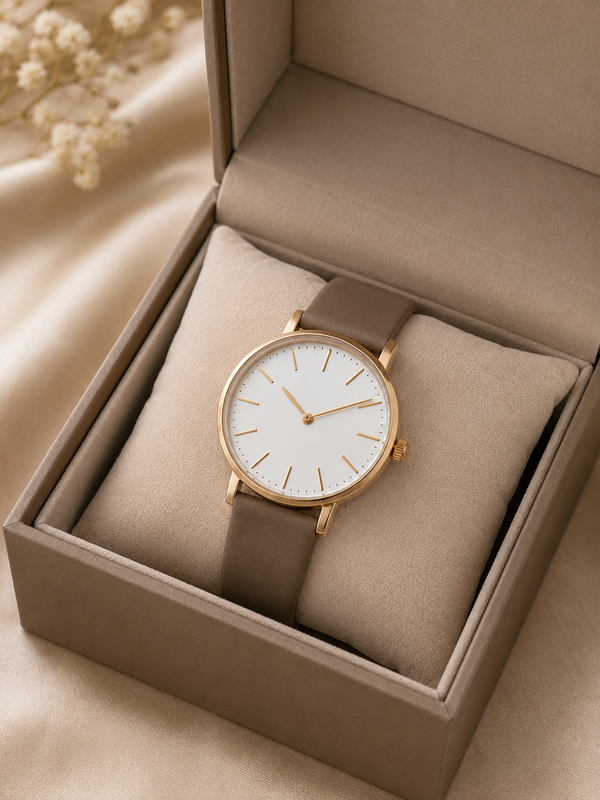 Women's Elegant Minimalist Analog Watch | Premium Leather Strap & Gold Case