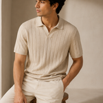 Men's Premium Ribbed Knit Polo T-Shirt | Casual Short Sleeve Textured Polo Top