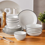 Premium 16-Piece Ceramic Dinnerware Set | Elegant White Ribbed Dinner Set for Family Dining