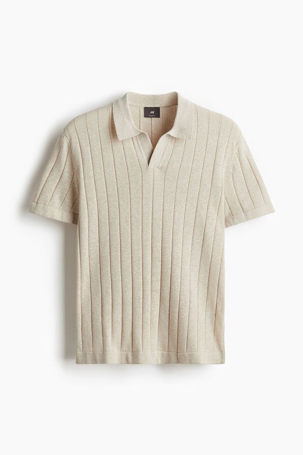 Men's Premium Ribbed Knit Polo T-Shirt | Casual Short Sleeve Textured Polo Top